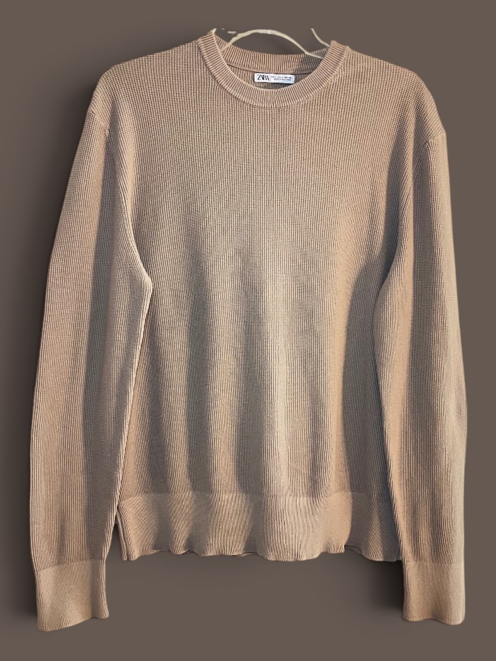 Zara Taupe Tan Textured Micro Waffle Weave Sweater Size L